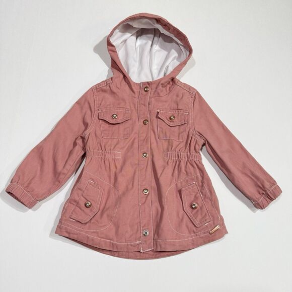 Tahari Other - Tahari Pink Cotton Kids Girls Jacket Coat Hood Size 24 Months rhinestone buttons